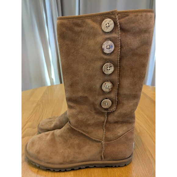 UGGS Women's Suede Snow Mid Calf Boots Brown Lined Insulated Sz 6 Nice!! - Picture 1 of 9